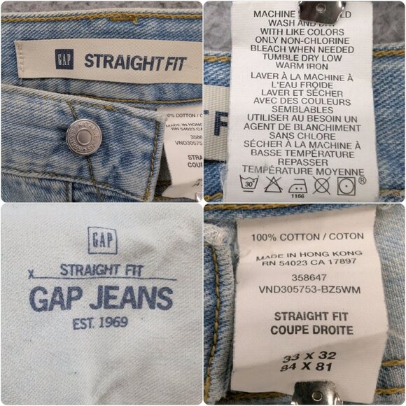 Vtg GAP Straight Fit Jeans Mens Blue Light Wash Button Fly Cotton Denim Sz 33x32 - Picture 6 of 13